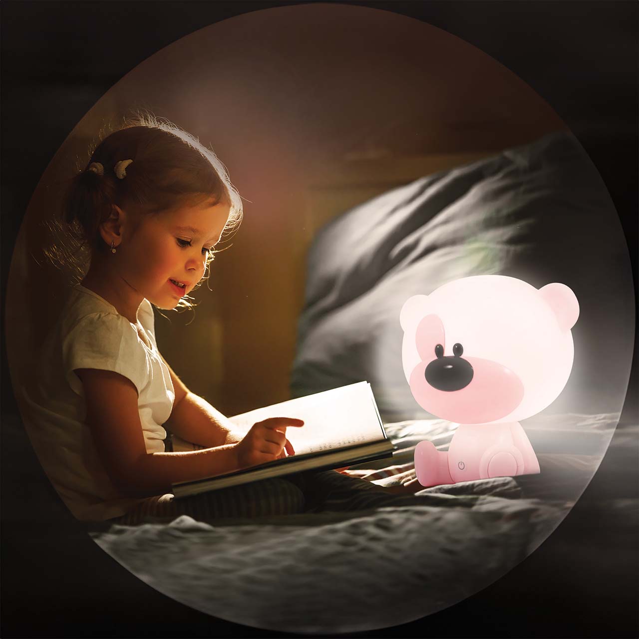 Lampka Dekoracyjna MIŚ BIBI LED 327185 – Różowa, Akumulator + Przewód USB-C | Sanico GoldLux - obrazek 8