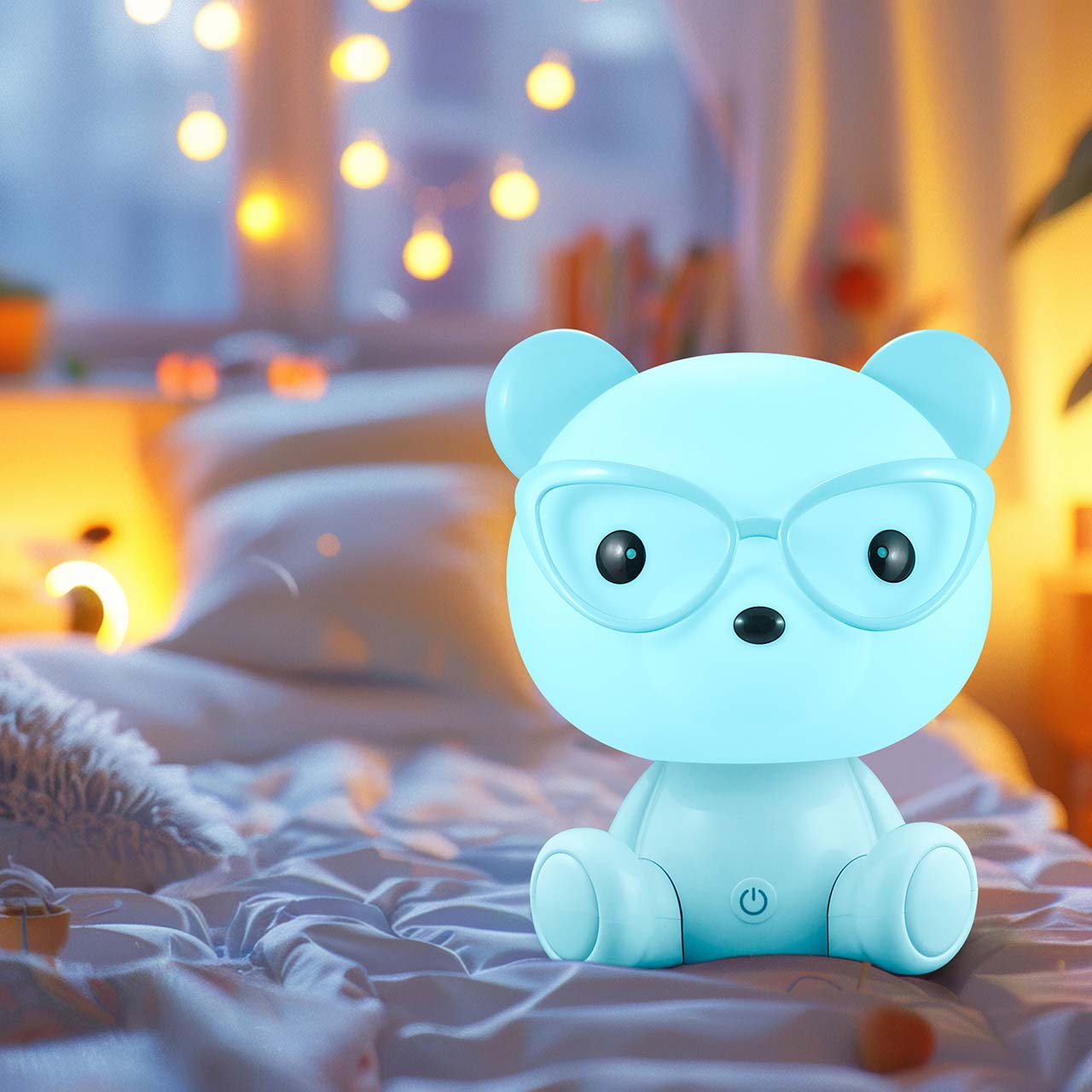 Lampka Dekoracyjna MIŚ OKULARNIK LED 327192 – Niebieska, Akumulator + Przewód USB-C | Sanico GoldLux - obrazek 3