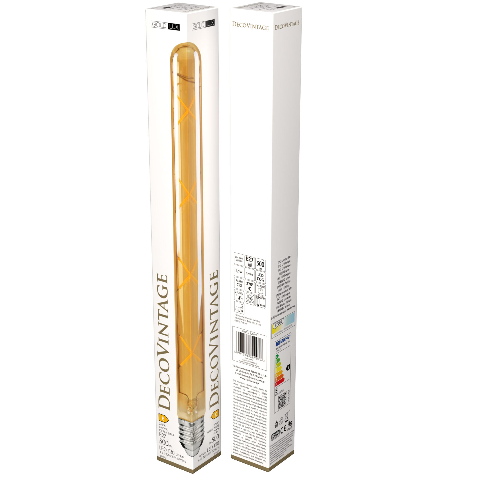 Żarówka LED E27 FILAMENT T30 4,5W 329073 – DecoVintage, Amber, 2700K | Sanico GoldLux - obrazek 2