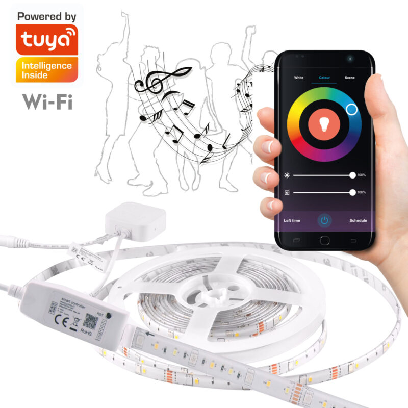 Sanico Goldlux Wi-Fi SMART taśma LED 20W 360 LED 5m CIEPŁA 3000K~ZIMNA 6000K + RGB funkcja muzyczna IP20 - sterownik, zasilacz IP65 - taśma LED - 313911