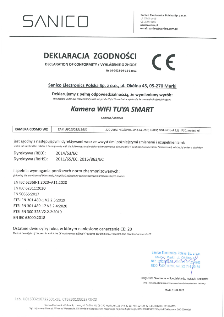 Sanico Goldlux Wi-Fi SMART kamera COSMO W2 TUYAsmart IP20 - 315632 - obrazek 10